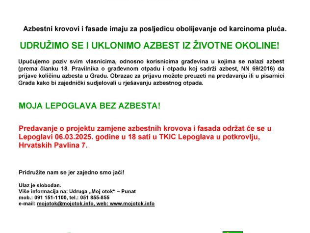 Sudjelujte U Projektu „Moja Lepoglava Bez Azbesta”