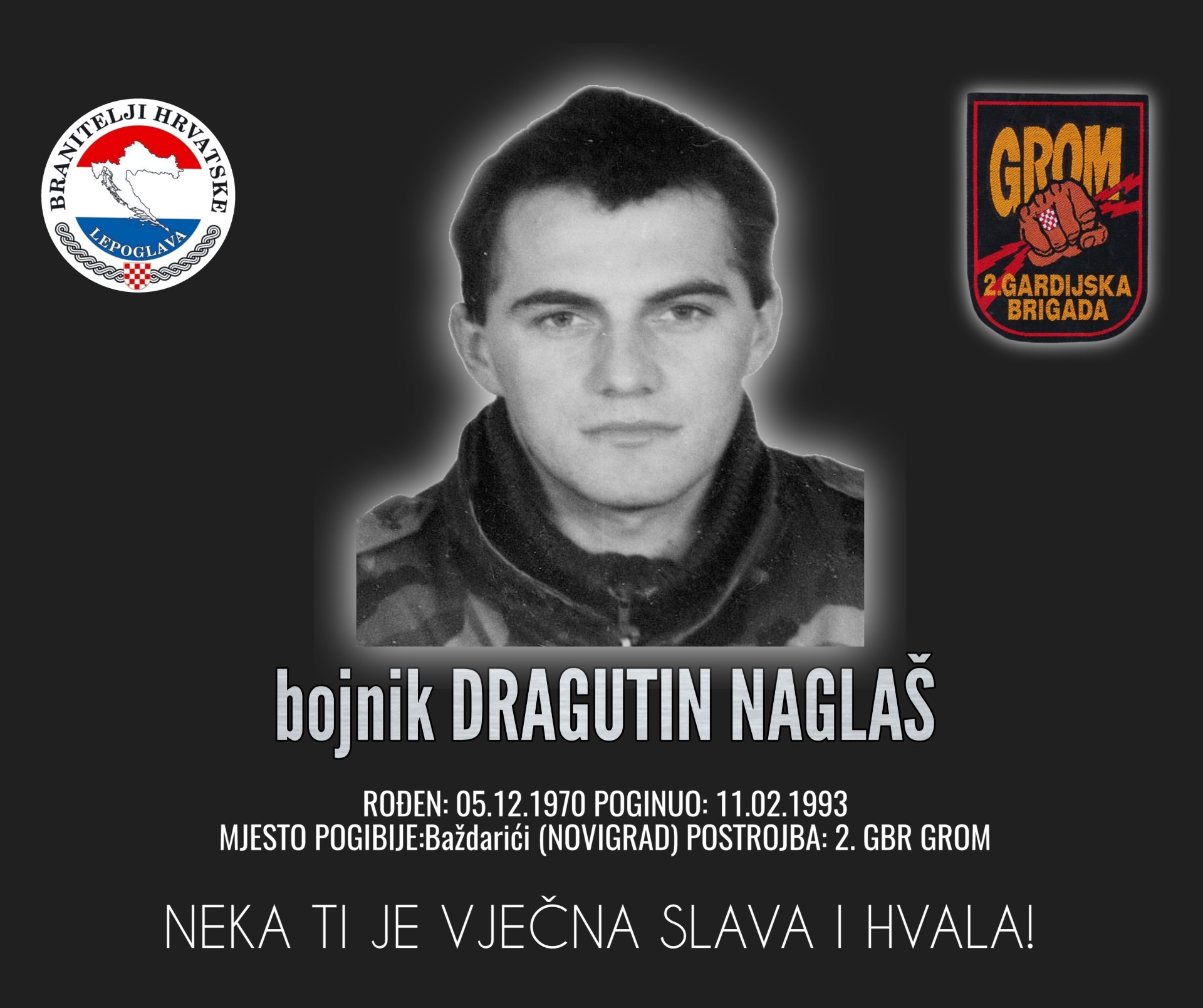 NAJAVA – OBLJETNICA POGIBIJE HRVATSKOG BRANITELJA DRAGUTINA NAGLAŠA KUMEA